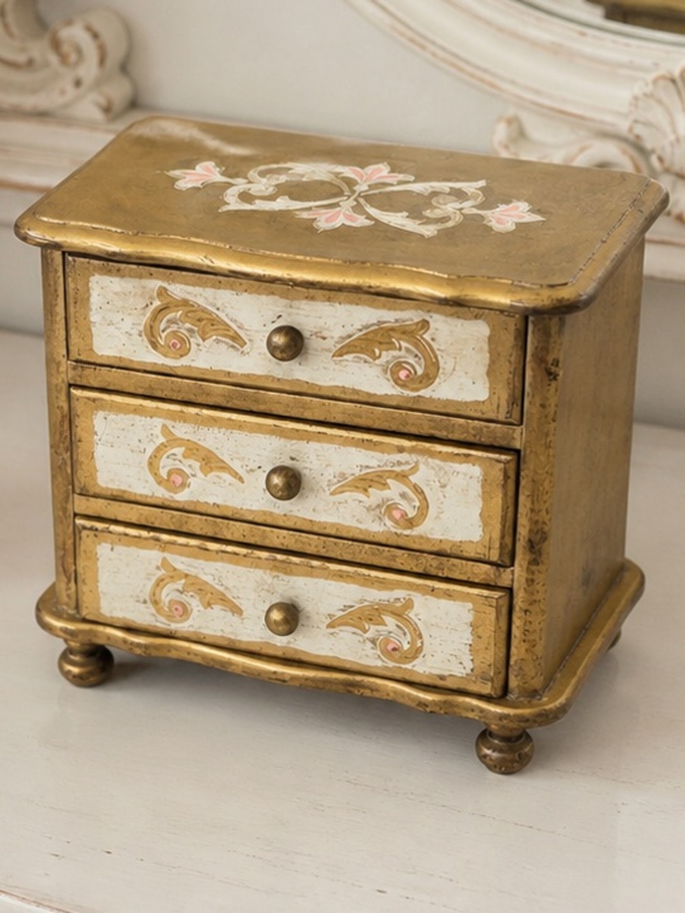 Vintage Florentine Small Musical Jewelry Box – 3 Drawer Gilded